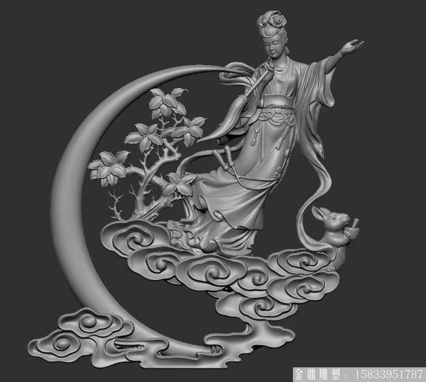 嫦娥奔月模型图 玻璃钢古代神话人物雕塑模型定制