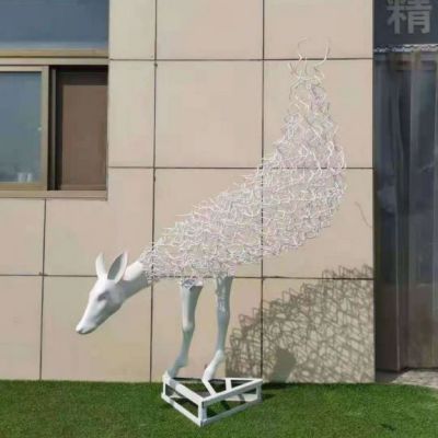 不锈钢创意鹿雕塑 园林草坪动物鹿摆件