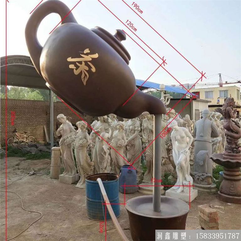 铜天壶流水喷泉 城市茶文化雕塑景观