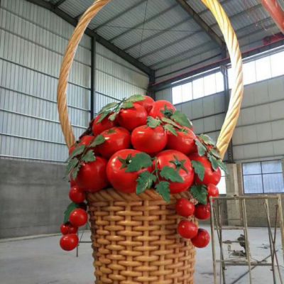玻璃钢番茄篮子雕塑 西红柿篮雕塑 厂家定制果篮雕塑