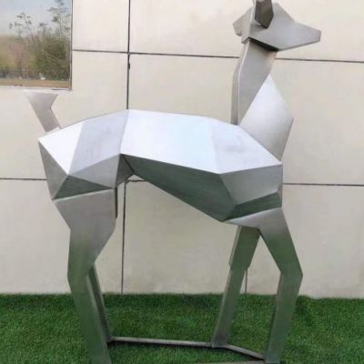 不锈钢拉丝面几何小鹿雕塑 地产动物摆件
